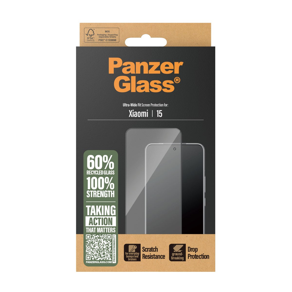 PanzerGlass® Screen Protector w. Black Frame Xiaomi 15 | Ultra-Wide Fit